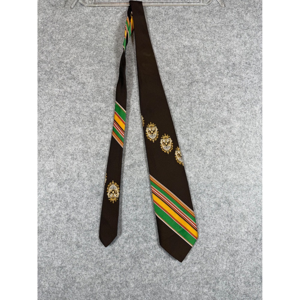 Wembley Platypus Necktie Mens OS Brown Excellent Vintage Heraldic Crest Stripe